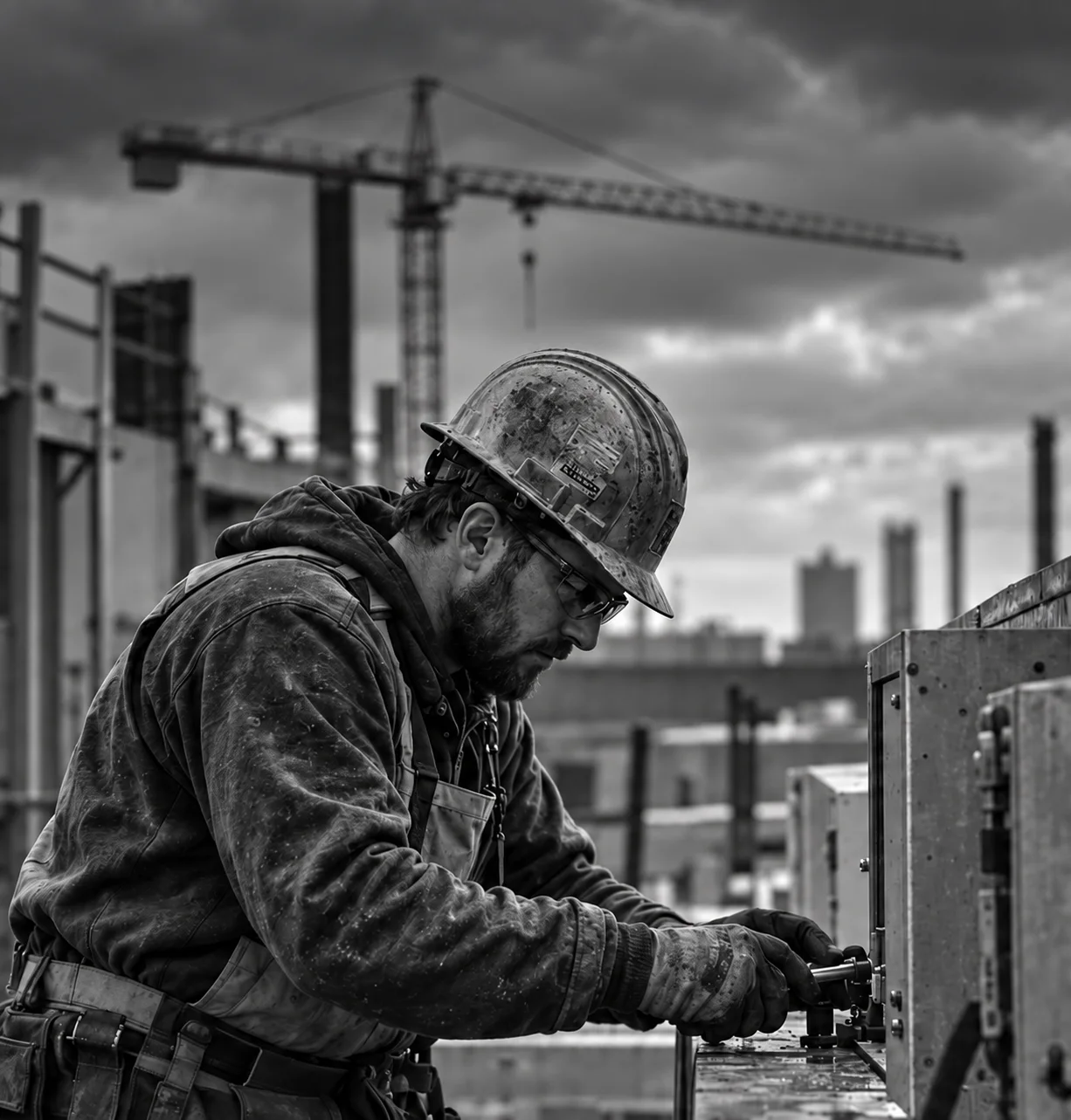 A worker fastening steel. Concept photography.